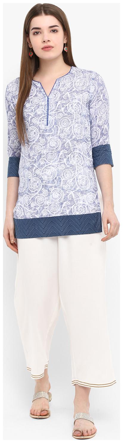 

Aprique FAB Jaipur Kurti Women Blue Geometric Print Straight Cotton Short Kurti