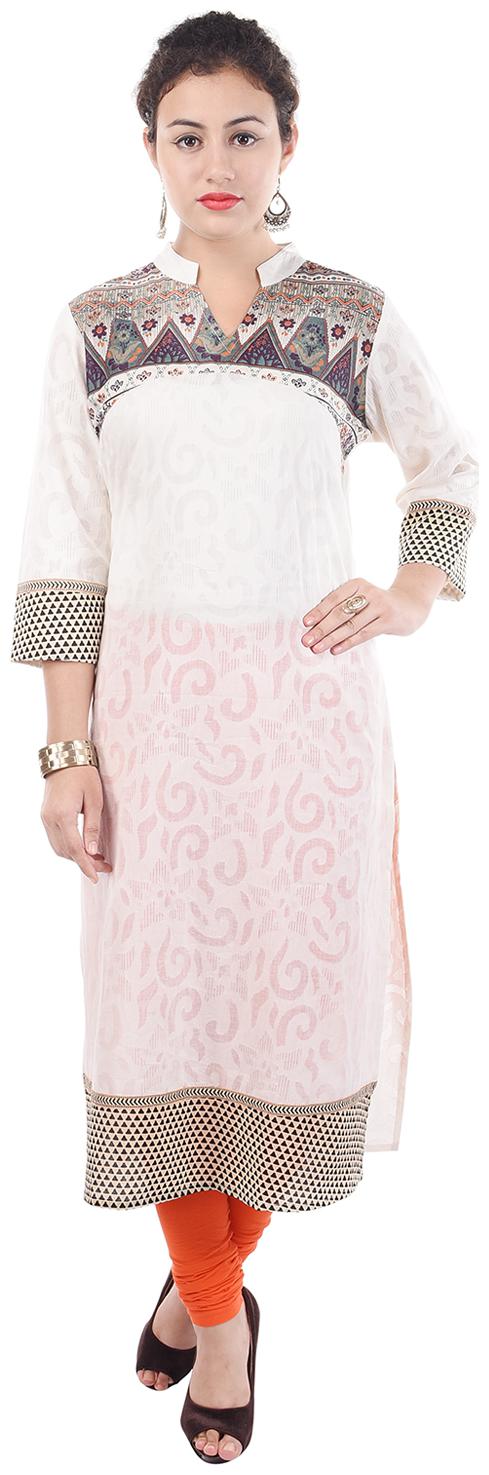 

Aprique FAB Jaipur Kurti Women White Printed Straight Cotton Kurta