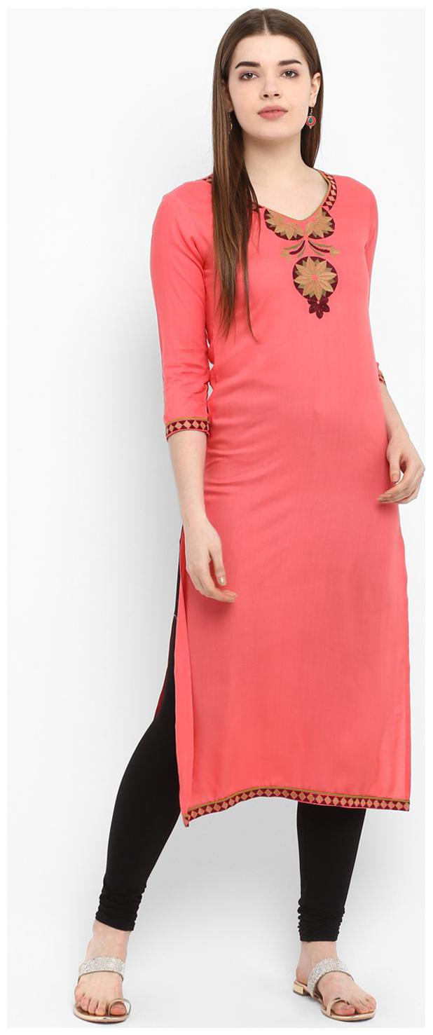 

Aprique Fab Women Red Embroidered Straight Kurta