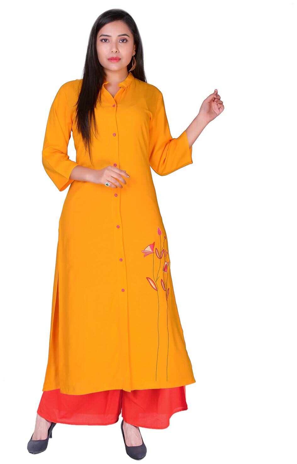 

Aprique Fab Rayon Partywear Women Kurta Without Dupatta Yellow