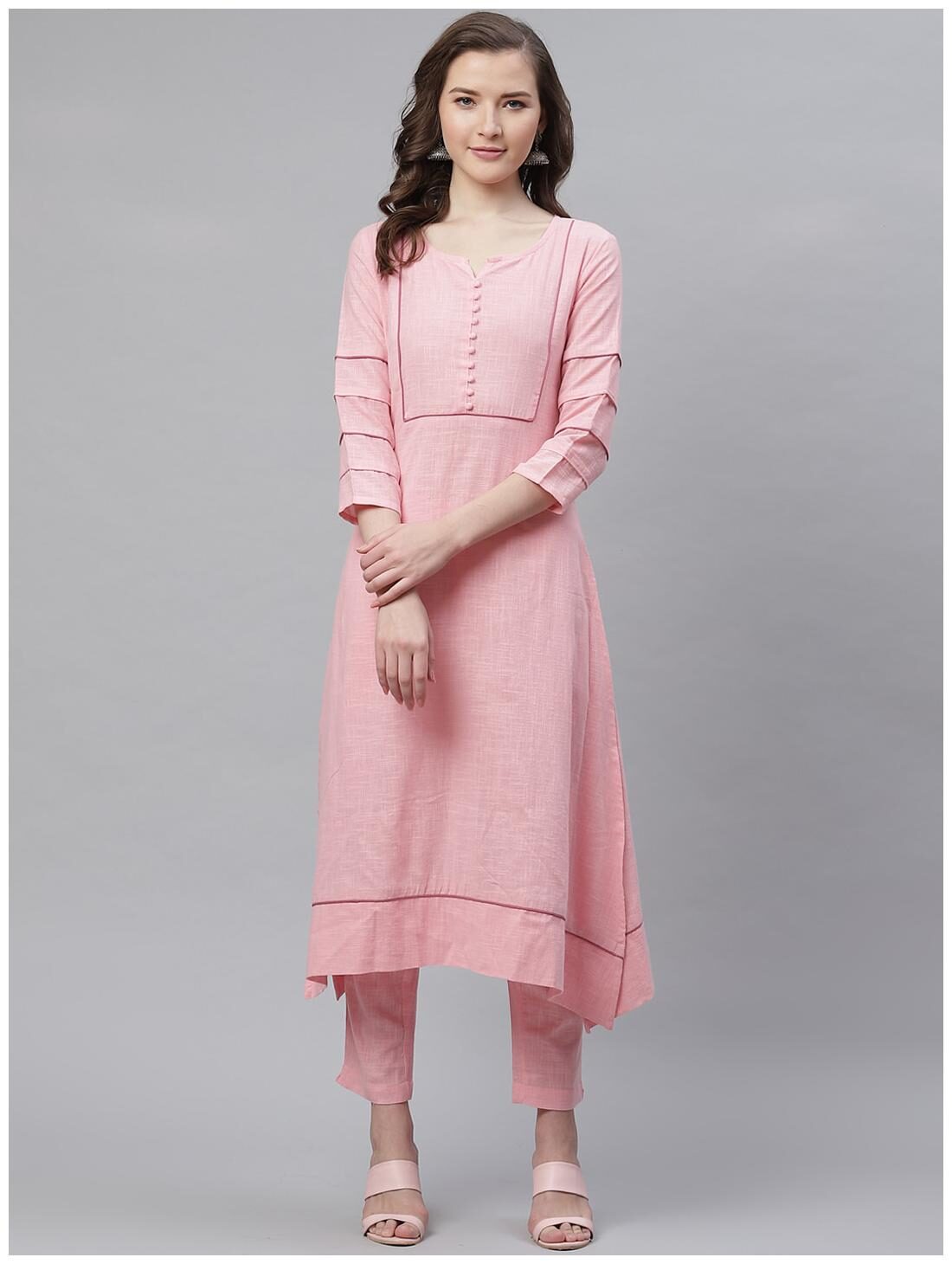 

Aprique Fab Women Pink Solid Asymmetric Kurta With Pants