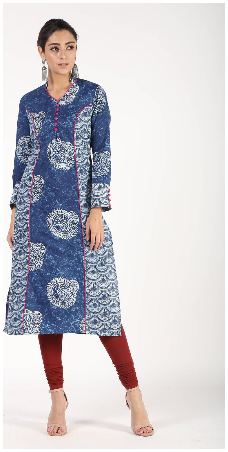 

Aprique Fab Women Blue Grey Printed Straight Kurti