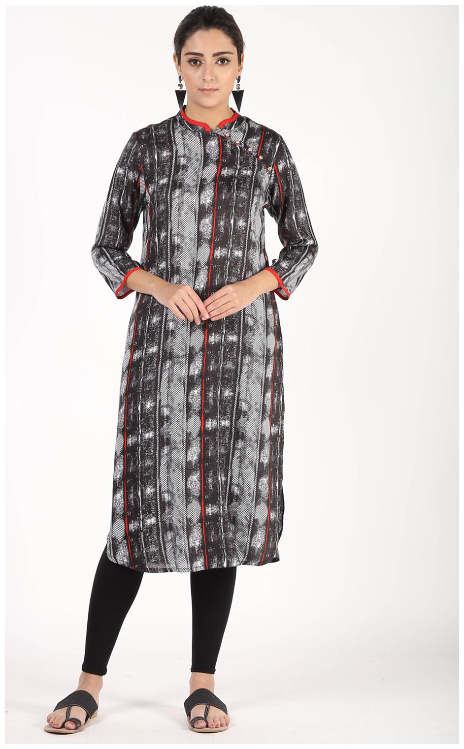 

Aprique FAB Jaipur Kurti Women Black Tie Dye Printed Straight Fit Cotton Kurta