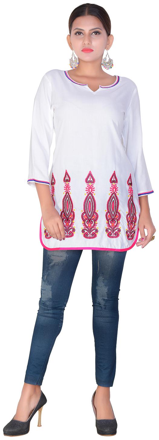 

Aprique Fab Women White Embroidered Straight Kurti