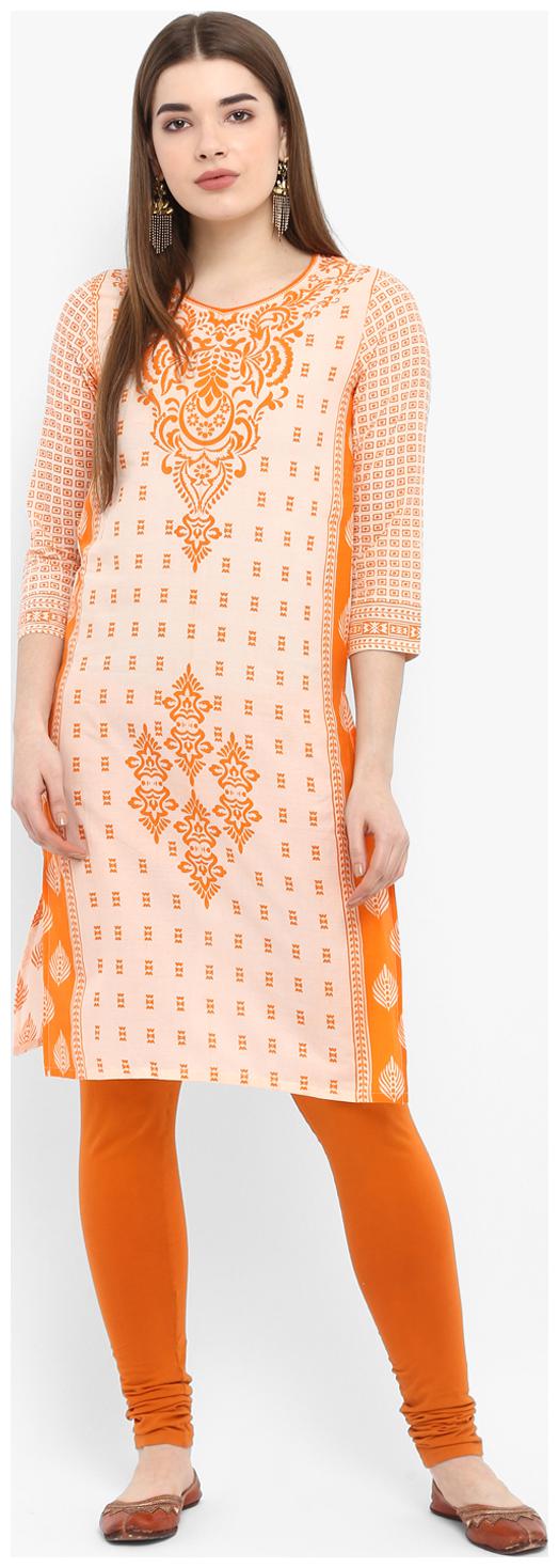 

Aprique Fab Women Orange Printed Straight Kurta