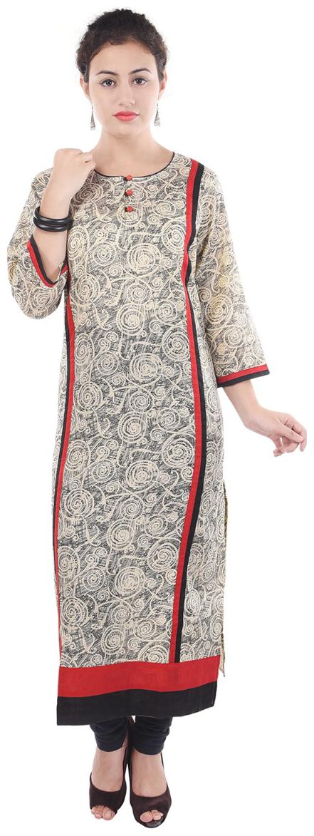 

Aprique FAB Jaipur Kurti Women Grey Printed Straight Cotton Kurta
