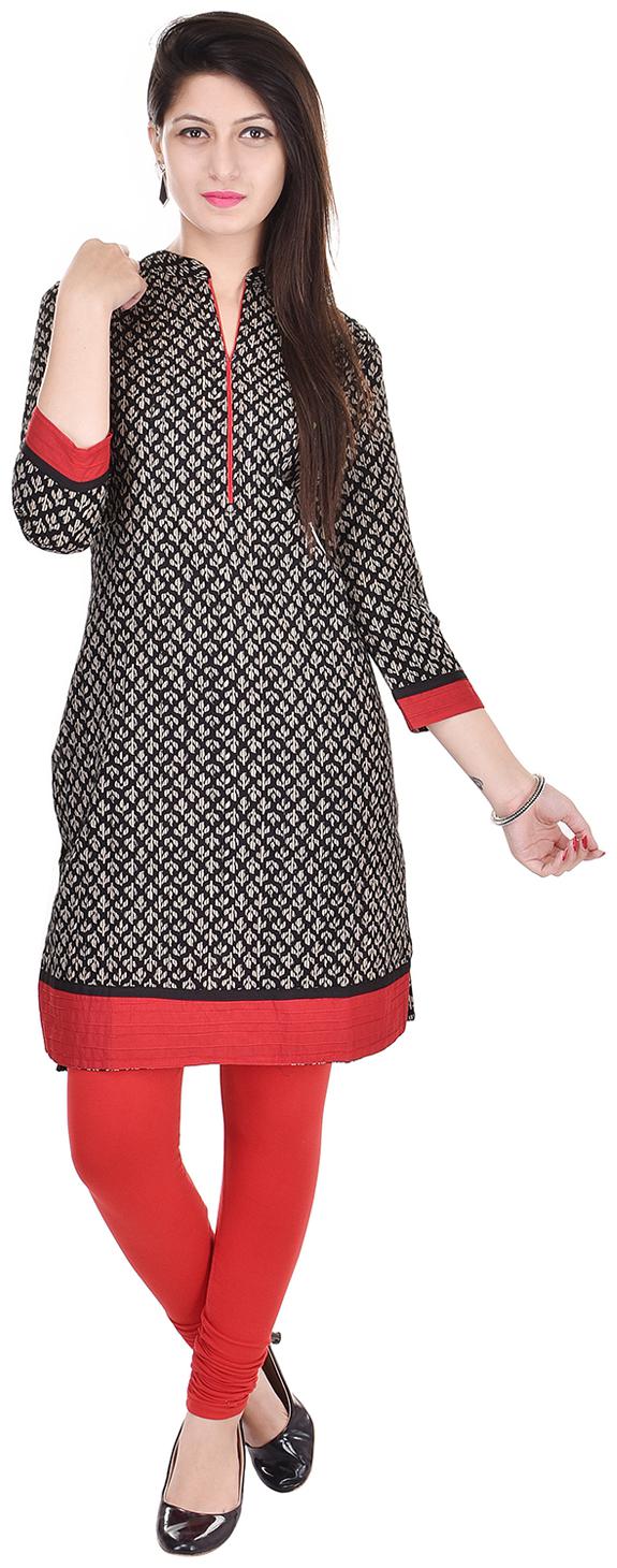 

Aprique Fab Women Black Red Printed Straight Kurti