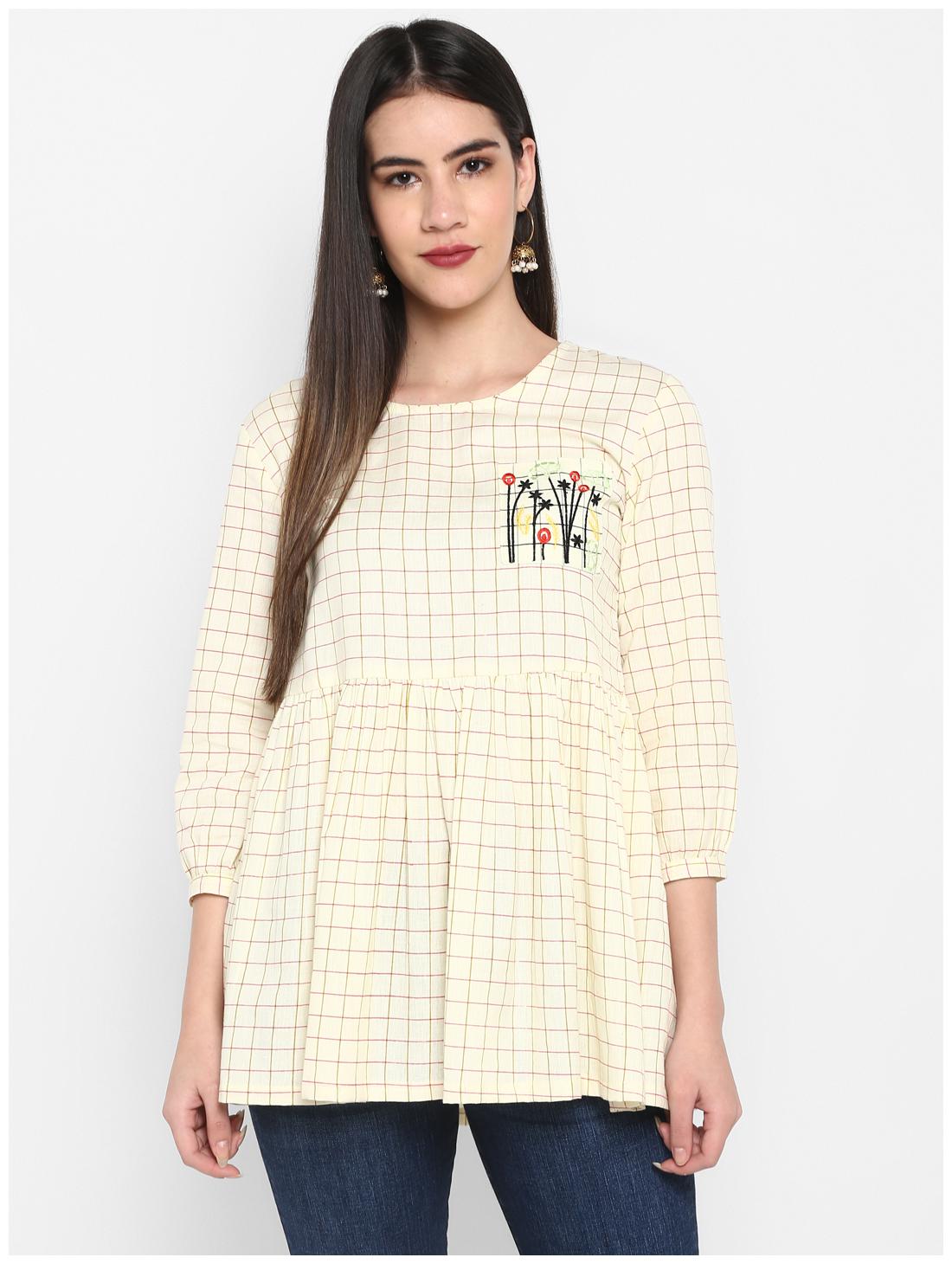 

Aprique Fab Women Checked Regular top - Cream
