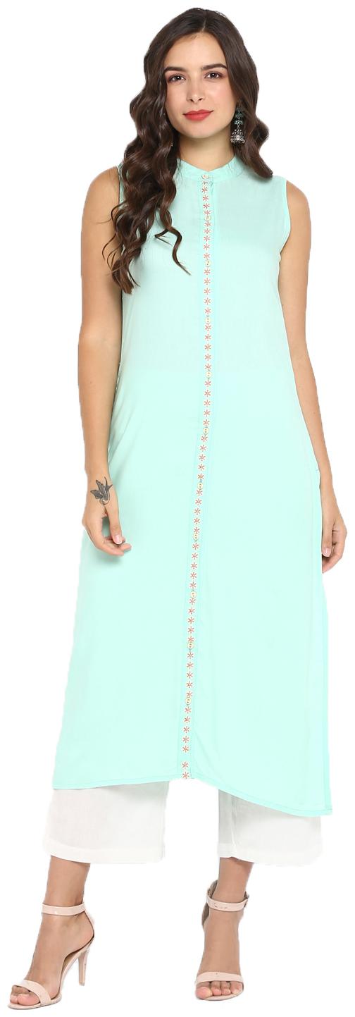 

Aprique Fab Women Green Solid Straight Kurta With Palazzo