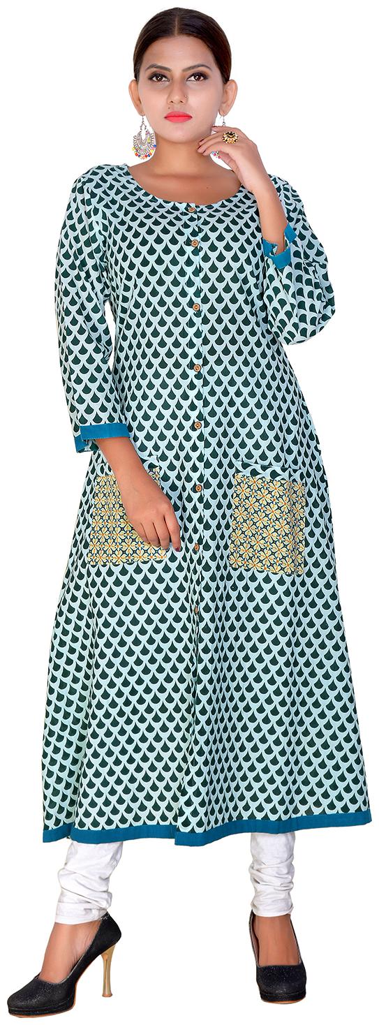 

Aprique FAB Jaipur Kurti Women Blue Geometric Printed A-Line Cotton Kurta