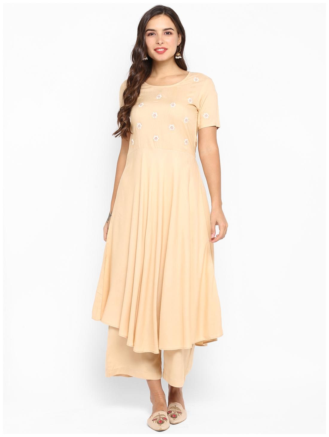 

Aprique Fab Women Beige Embroidered Anarkali Kurta
