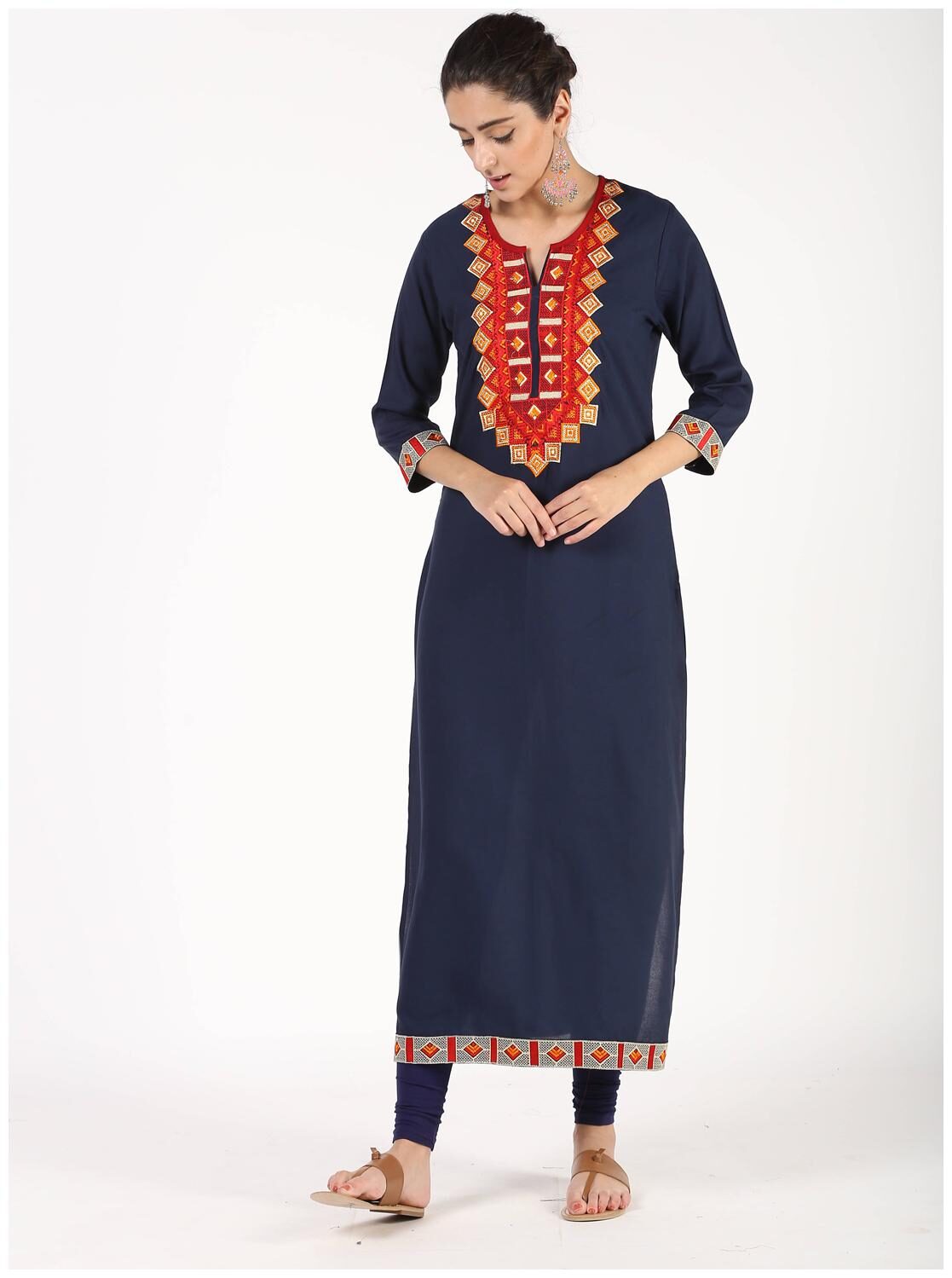 

Aprique Fab Women Blue Embroidered Straight Kurti