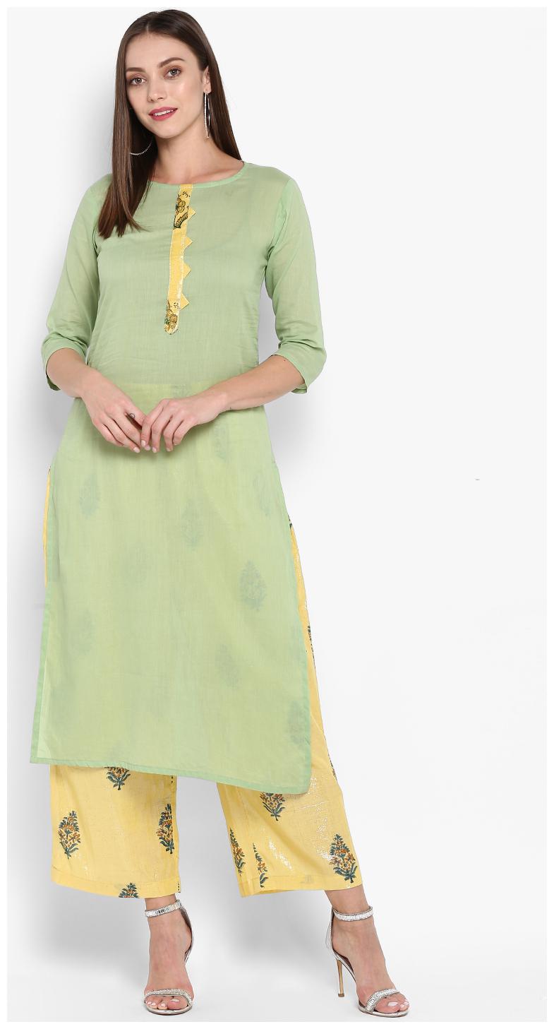 

Aprique Fab Women Green Solid Straight Kurta With Palazzo