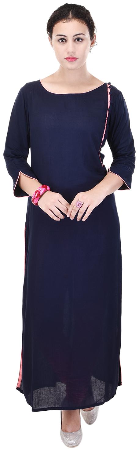 

Aprique FAB Jaipur Kurti Women Blue solid Straight Rayon Kurta