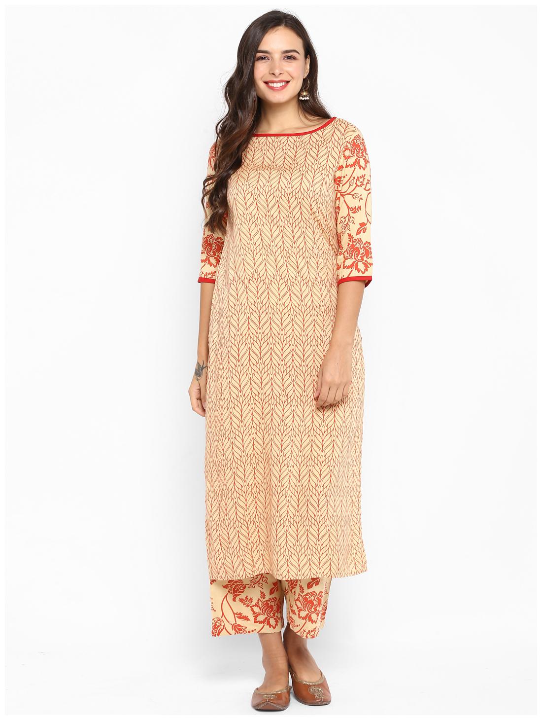 

Aprique Fab Women Beige Printed Straight Kurta