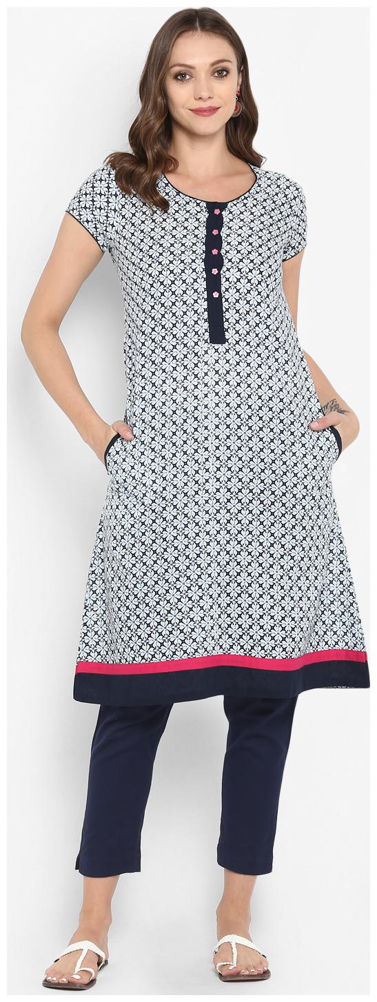 

Aprique FAB Jaipur Kurti Women Blue Printed A-line Cotton Kurta