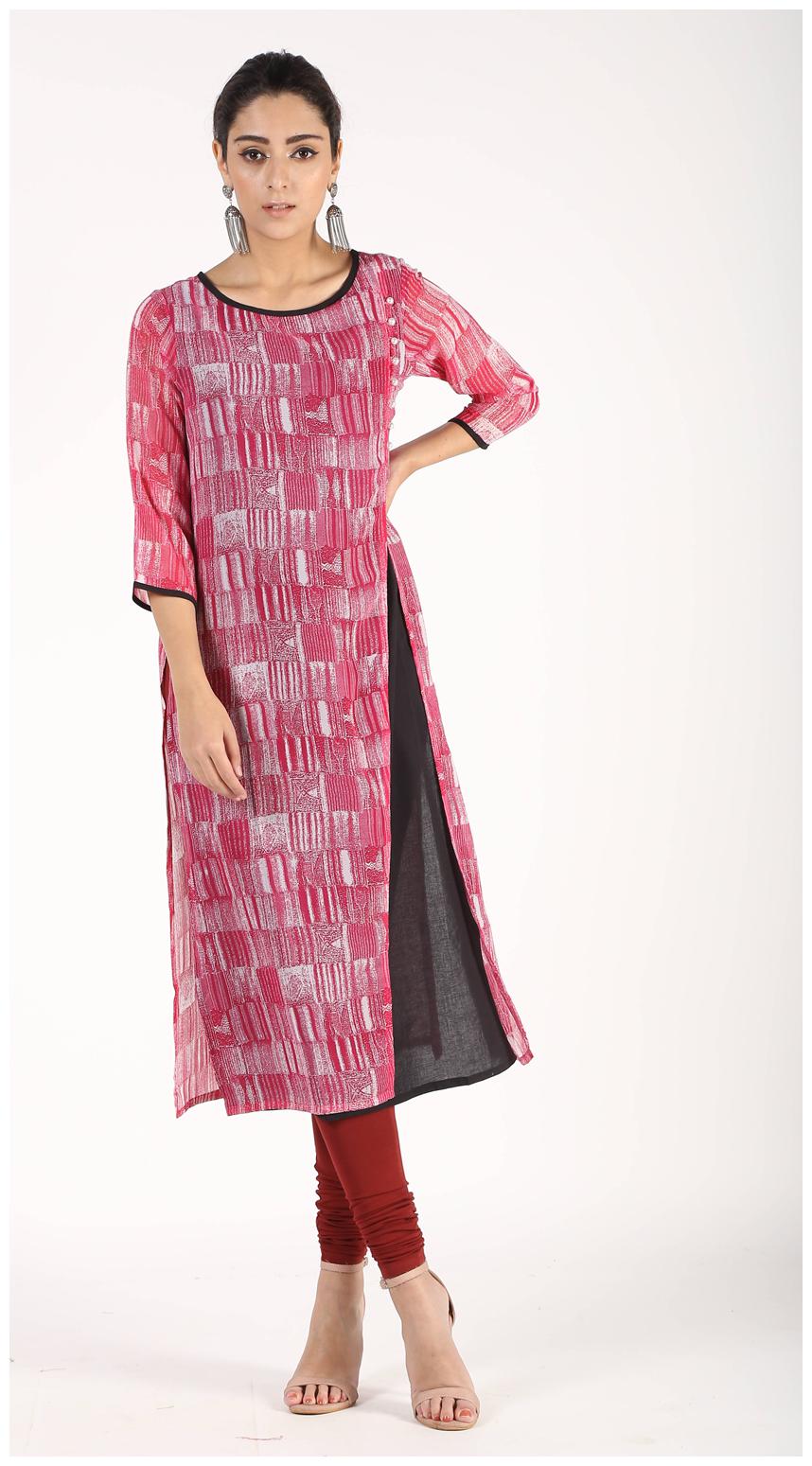 

Aprique Fab Women Pink Printed Straight Kurti