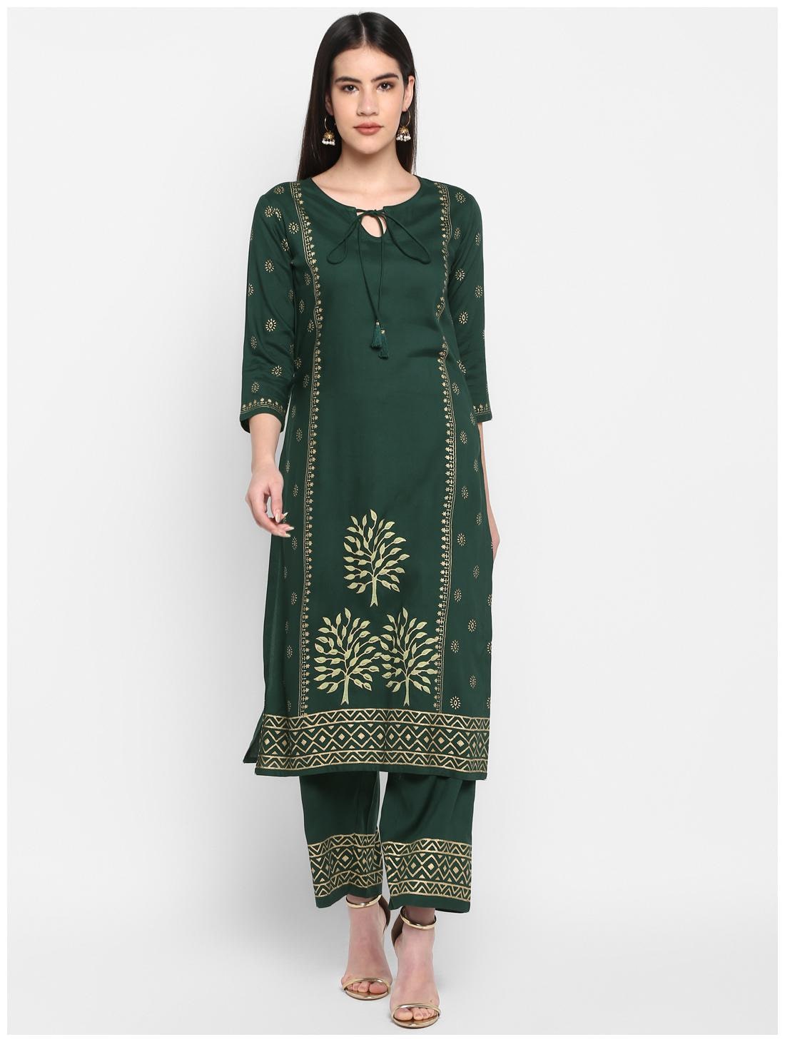 

Aprique Fab Women Green Printed Straight Kurta With Palazzo