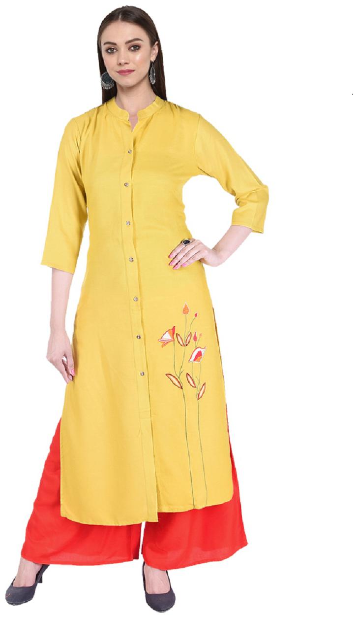 

Aprique Fab Rayon Partywear Women Kurta Without Dupatta Yellow