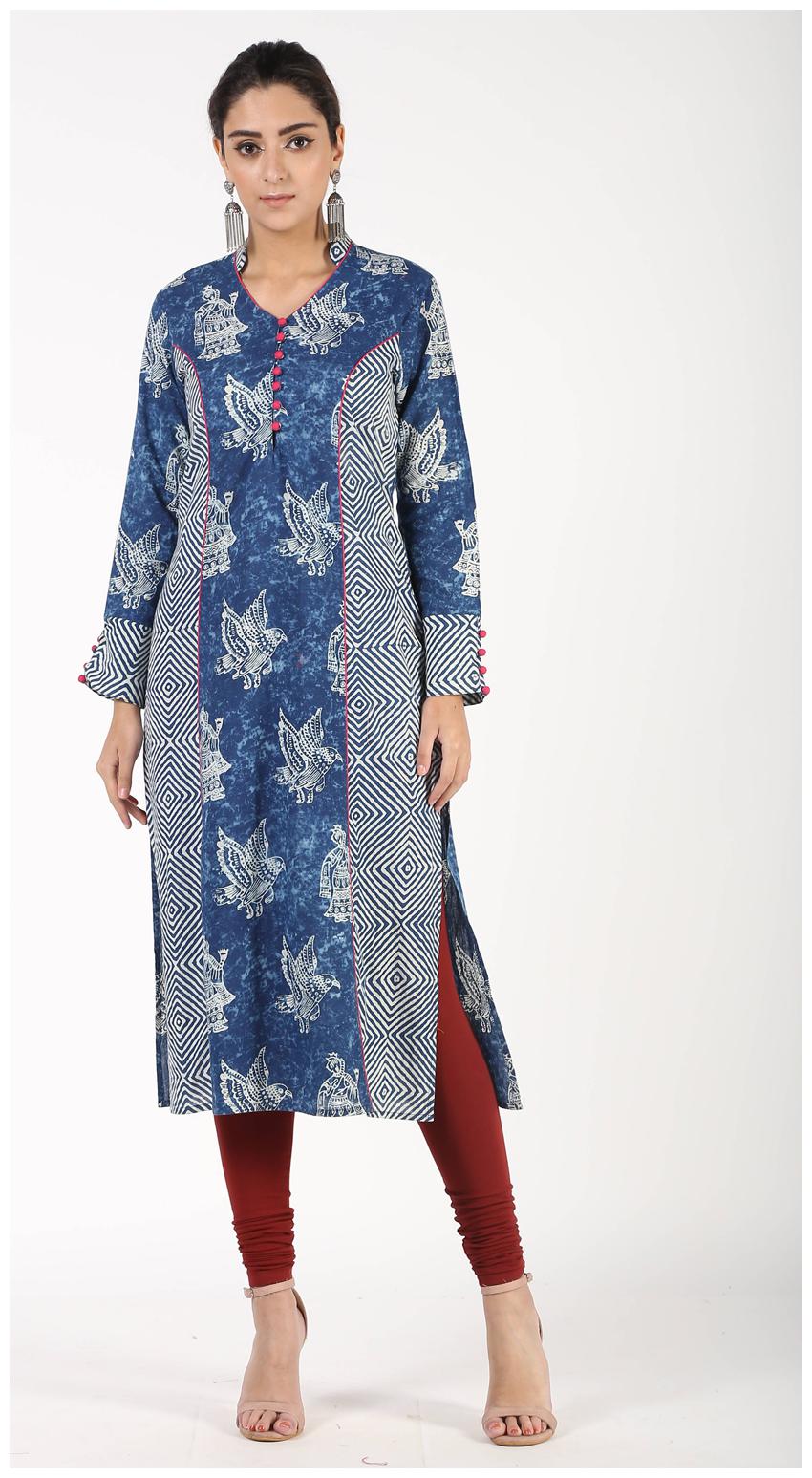 

Aprique Fab Women Blue Printed Straight Kurti