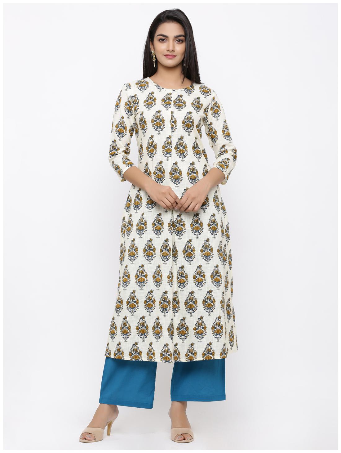 

Aprique Fab Women Multicolor Printed Cotton Slub Kurta Palazzo Set