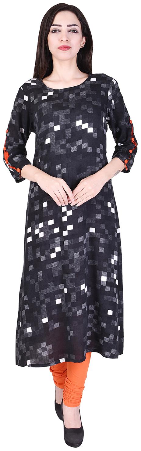 

Aprique FAB Jaipur Kurti Women Black Checkered Print Straight Rayon Kurta