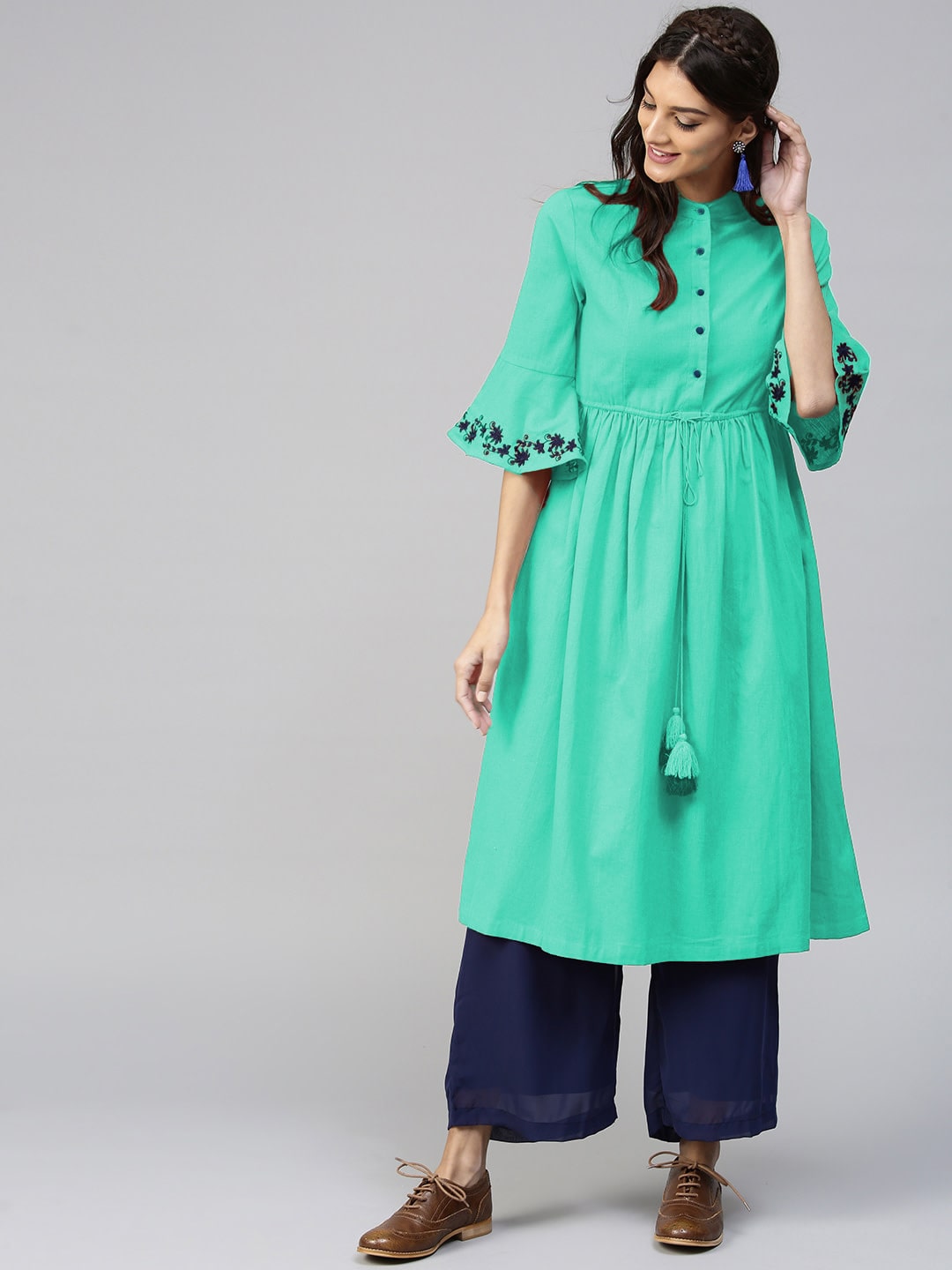 

Aprique Fab Women Green Embroidered Anarkali Kurta