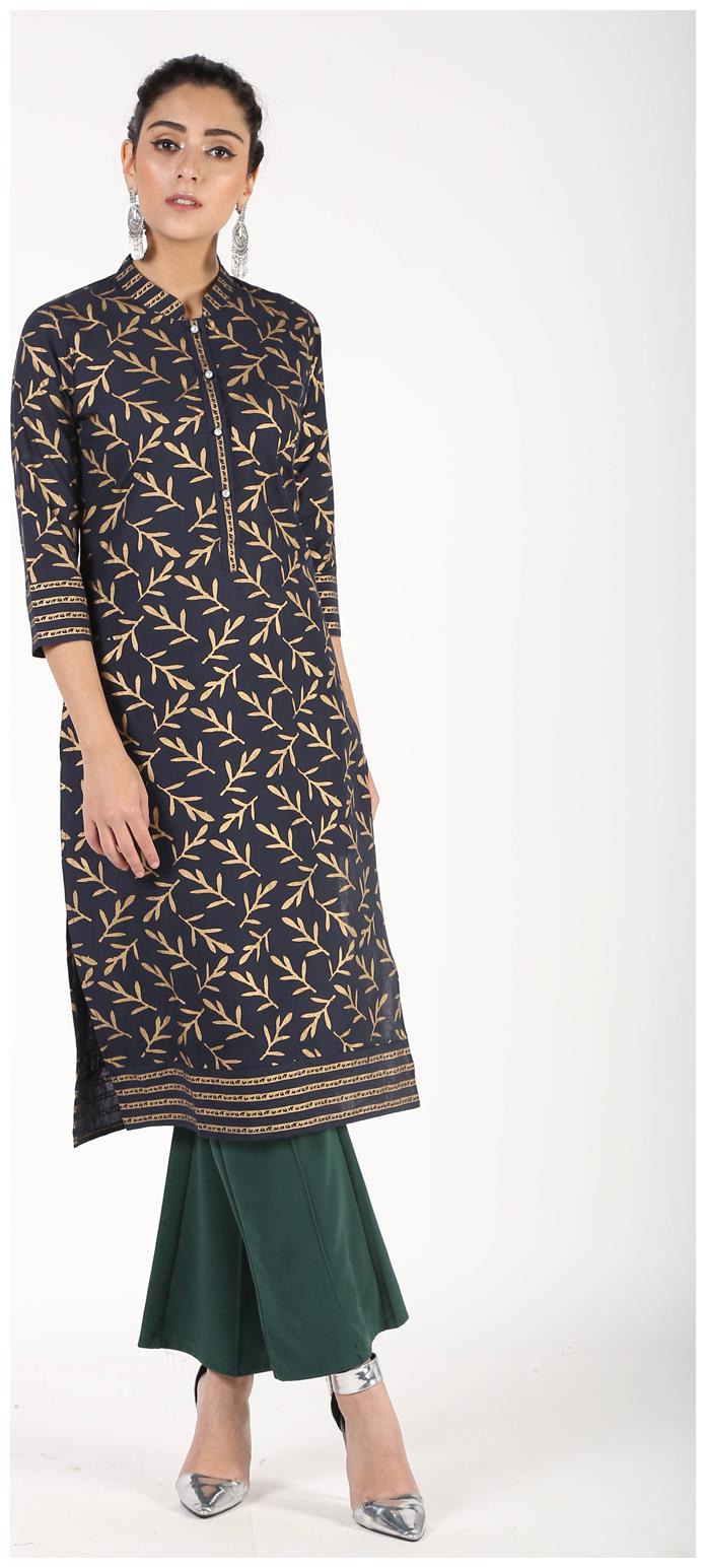 

Aprique Fab Women Blue Printed Straight Kurta