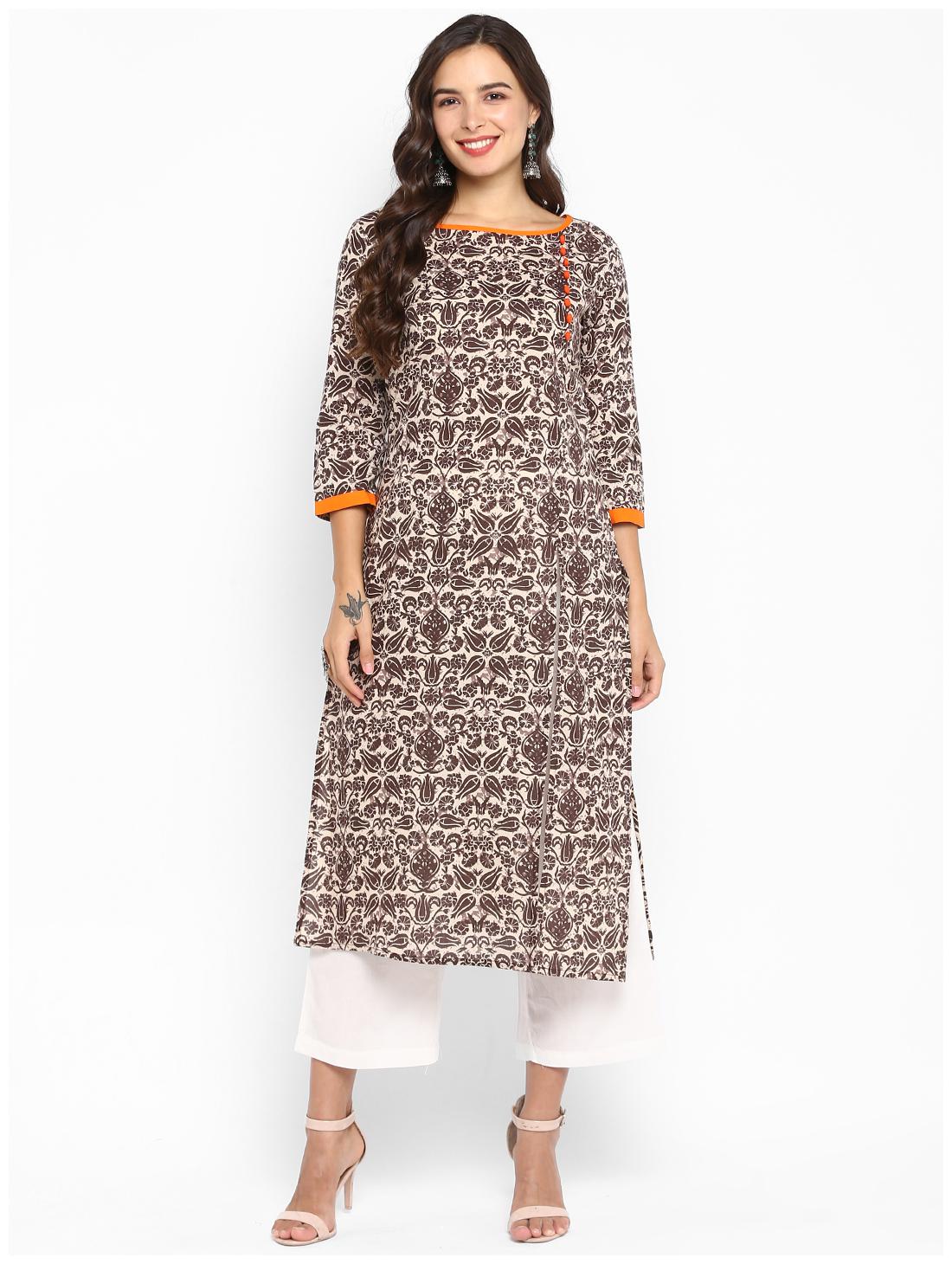 

Aprique Fab Women Brown Printed Straight Kurta