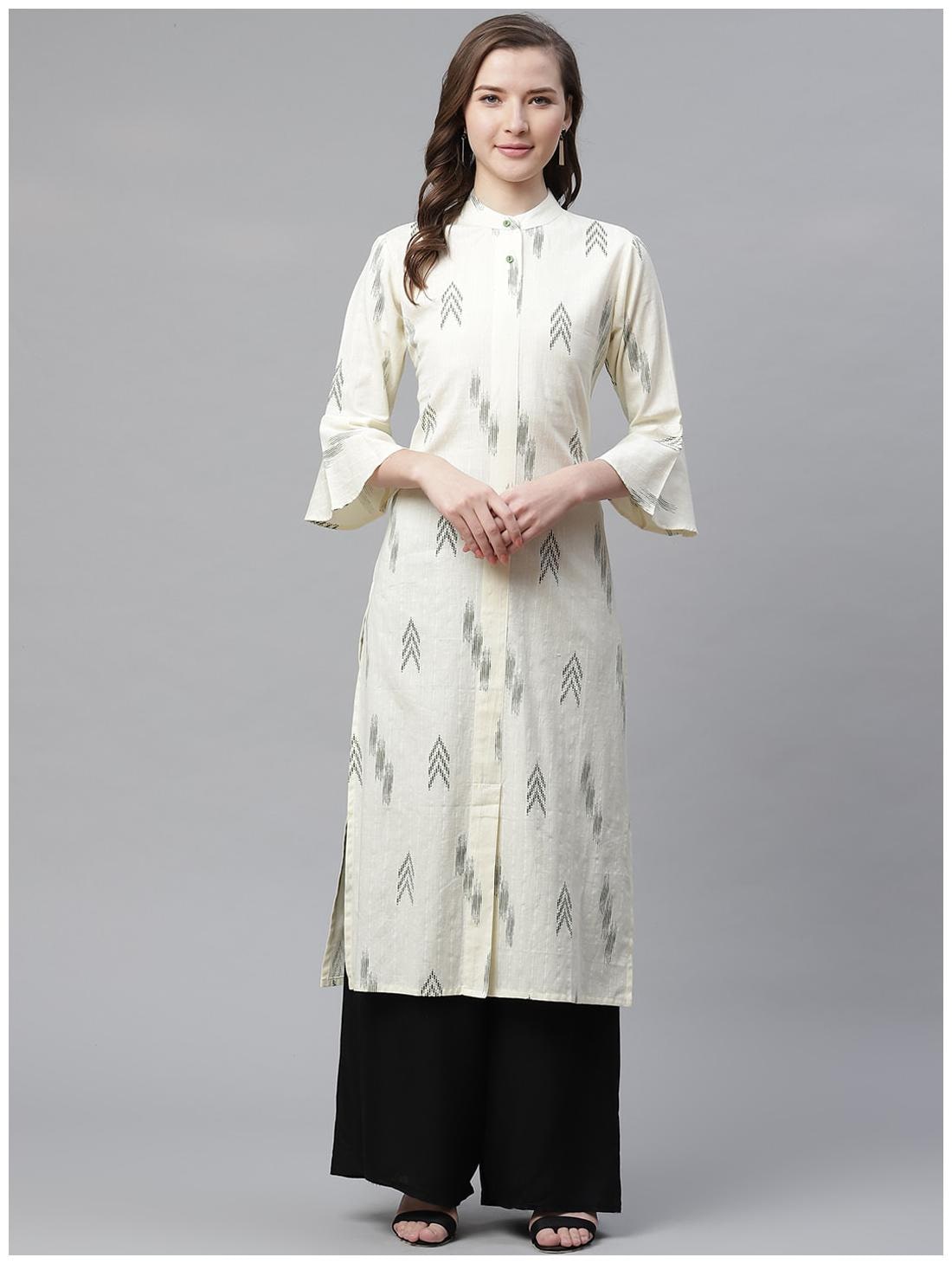 

Aprique Fab Women White Printed Straight Kurta