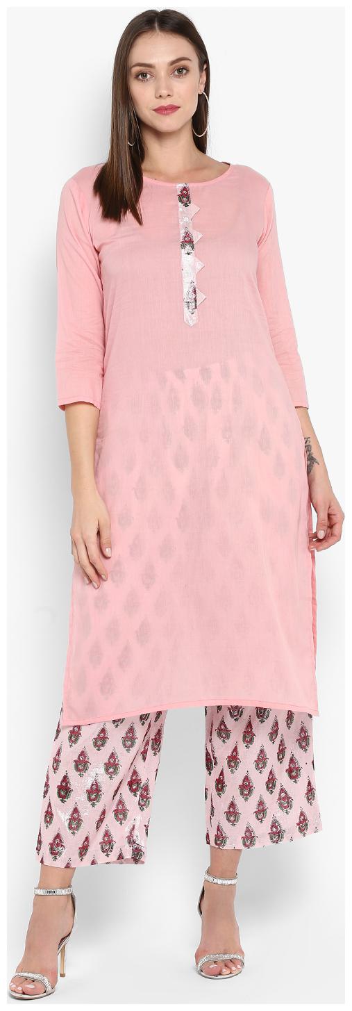 

Aprique Fab Women Pink Solid Straight Kurta With Palazzo