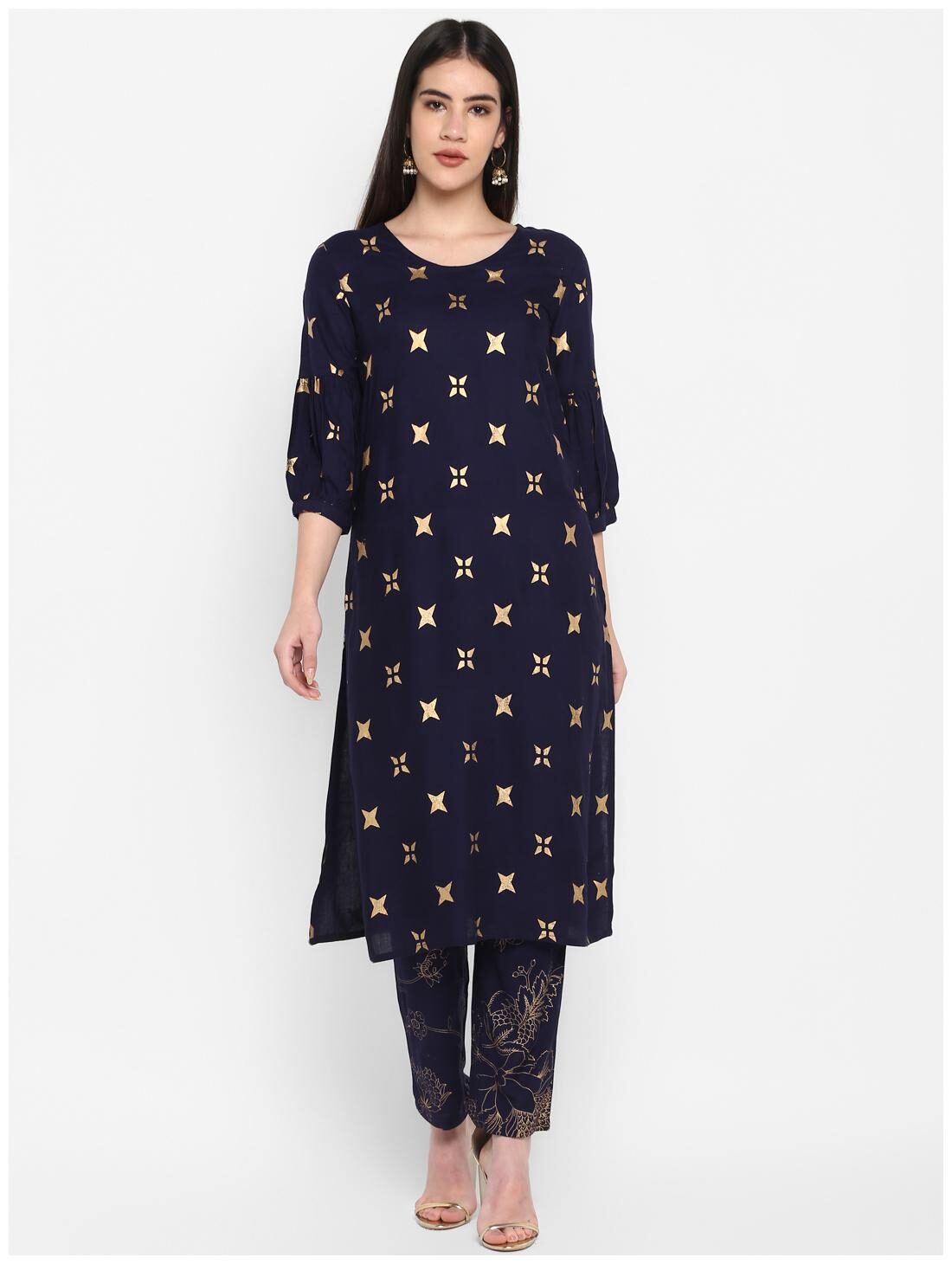 

Aprique Fab Women Navy Blue Printed Straight Kurta