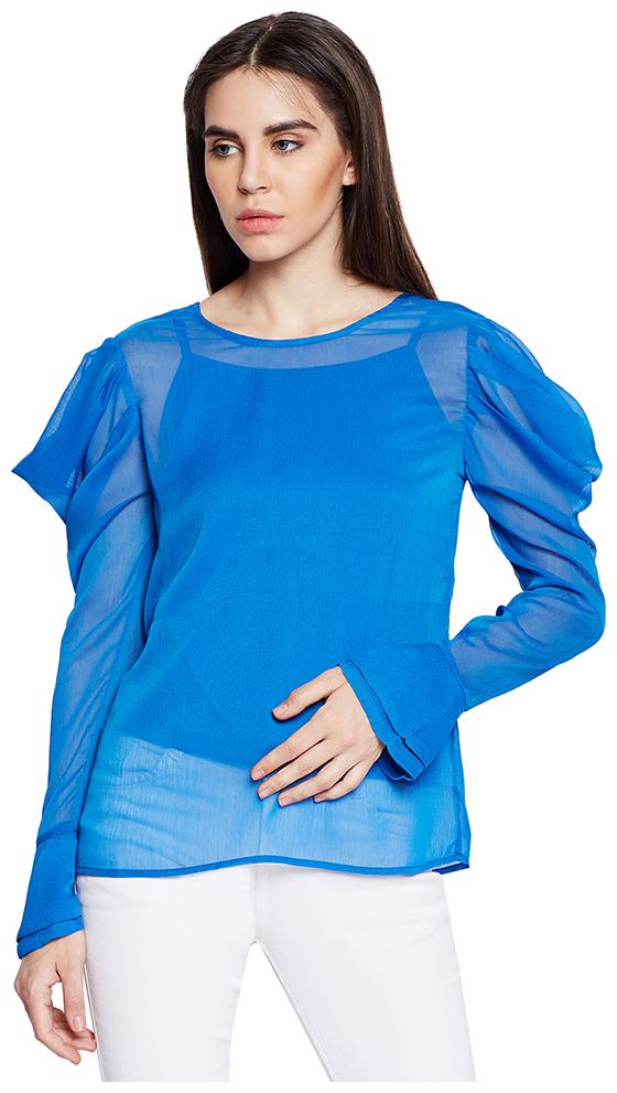 

Aqua Blue Cascade Bell Sleeve Top
