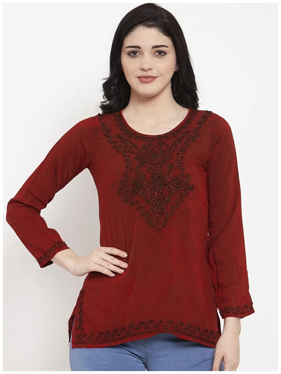 

Aro Women Embroidered Regular top - Maroon