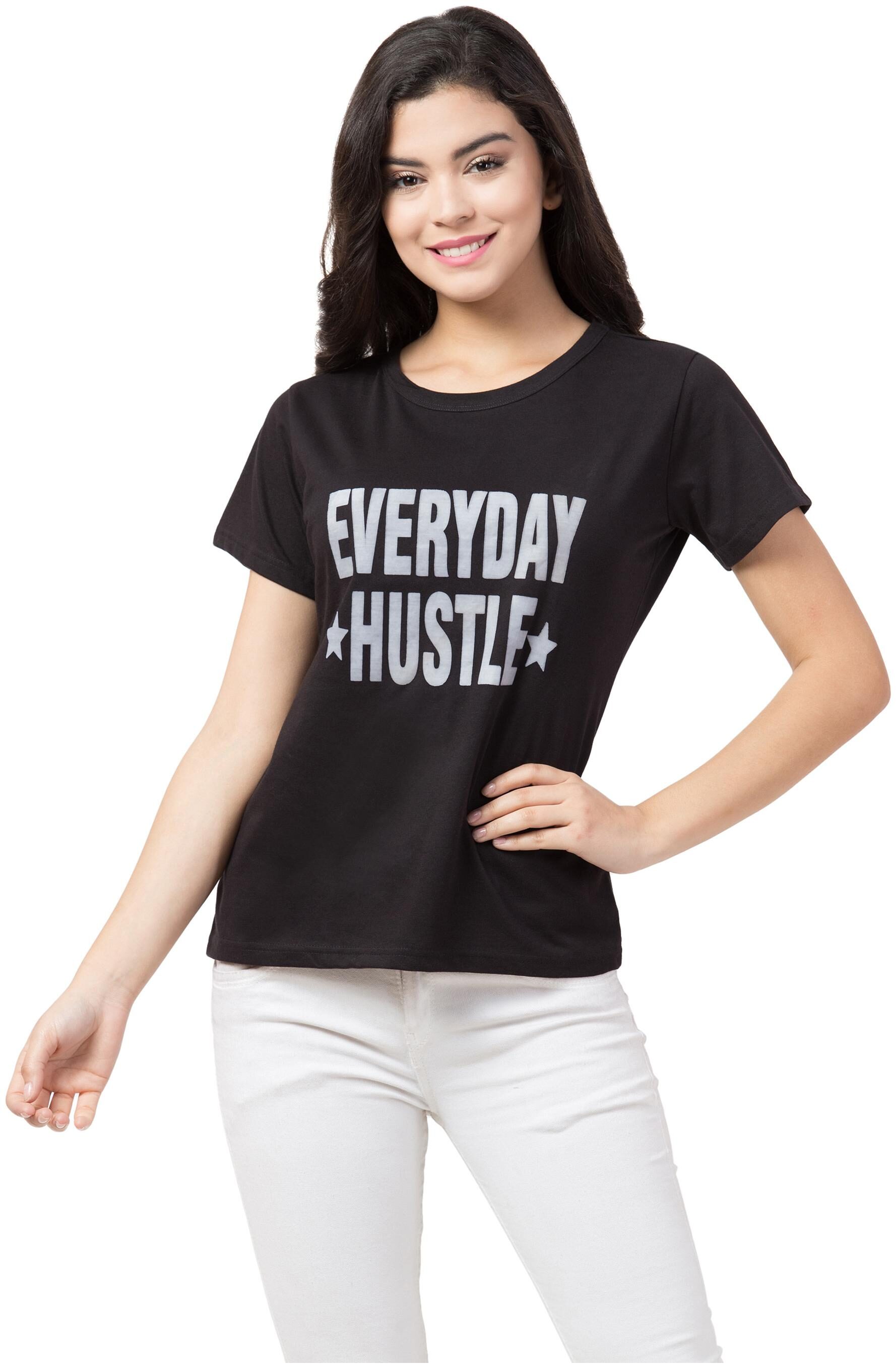 

Aro Women Black Regular fit Round neck Cotton T shirt