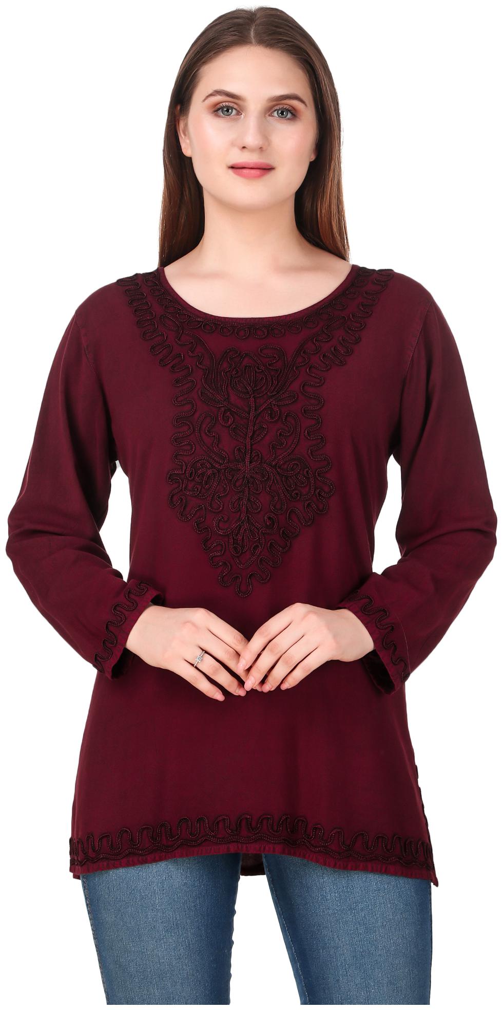 

Aro Women Embroidered Regular top - Maroon