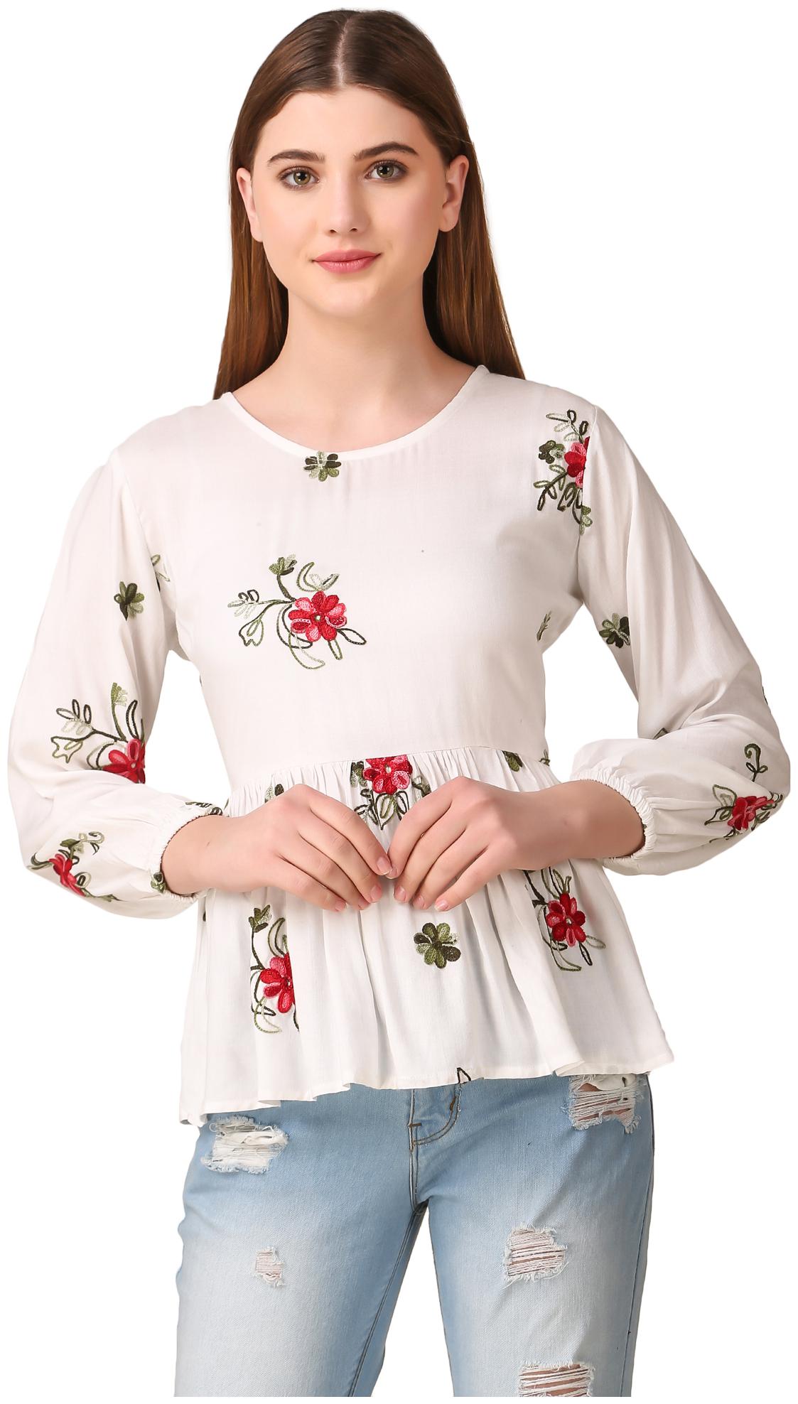 

Aro Women Embroidered Regular top - White