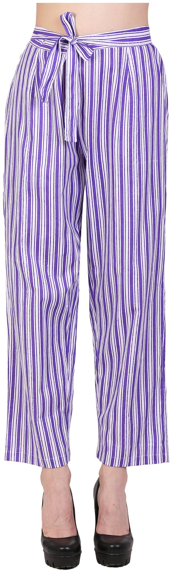 

Aro Purple White Striped Straight Palazzo