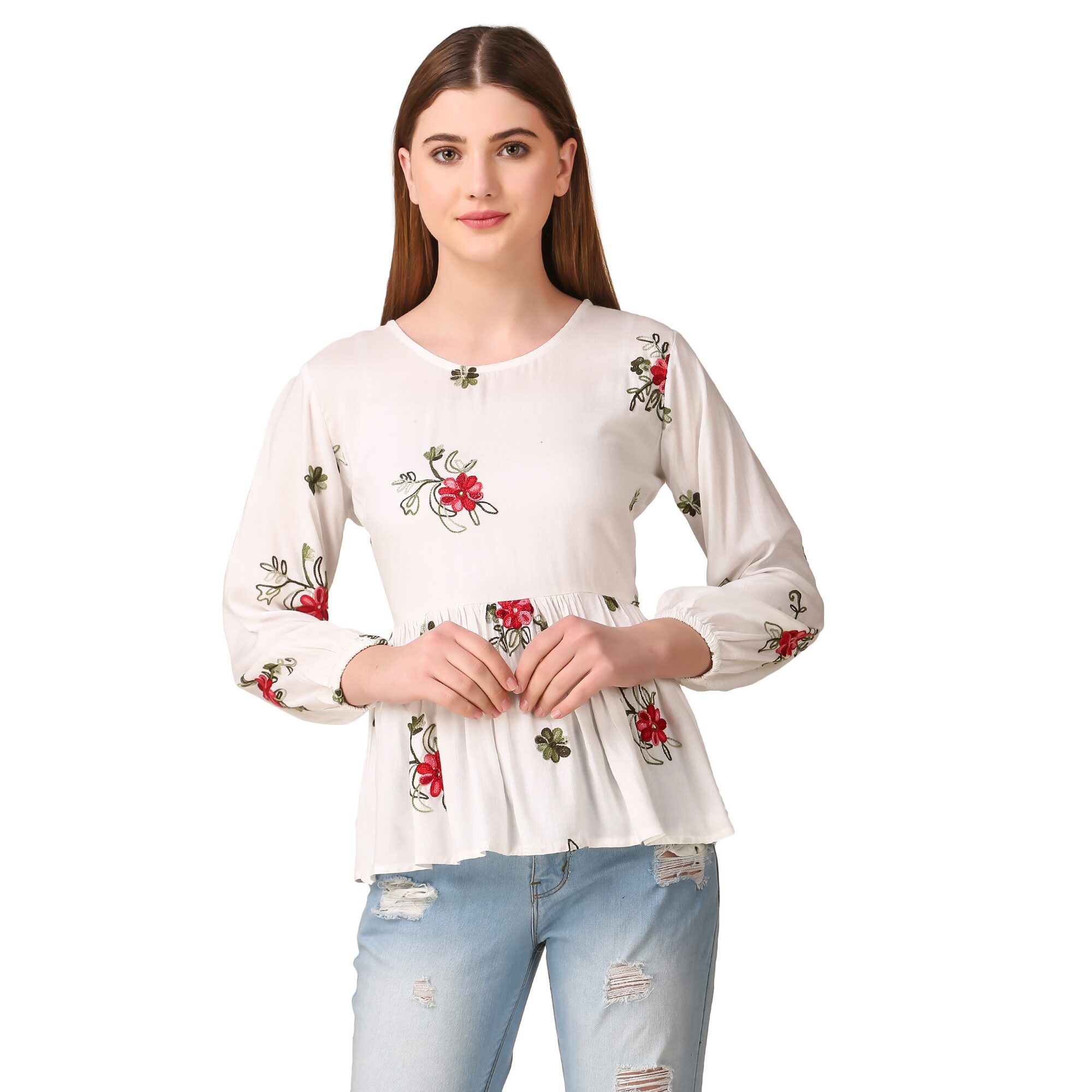 

Aro Women Embroidered Regular top - White