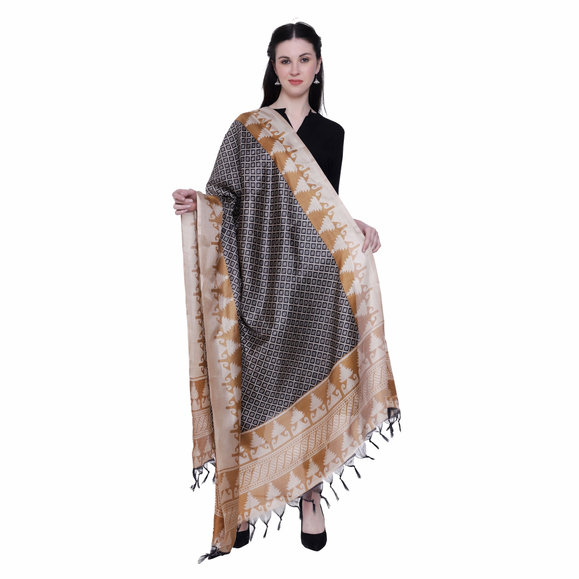 

AROOPA Women Silk Checkered Black Dupatta