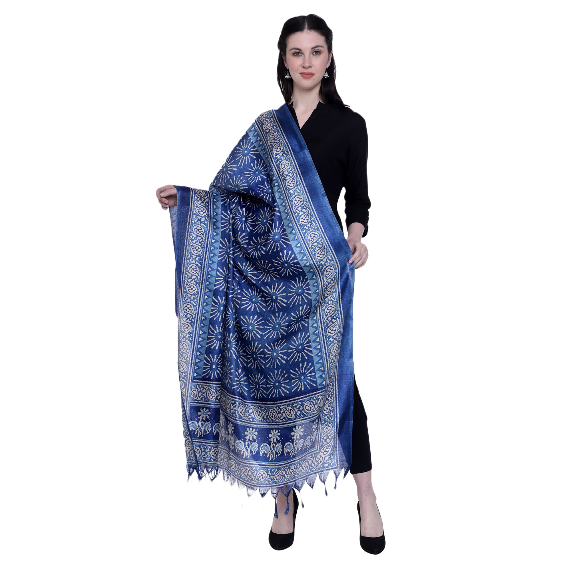 

AROOPA Women Silk Printed Blue Dupatta