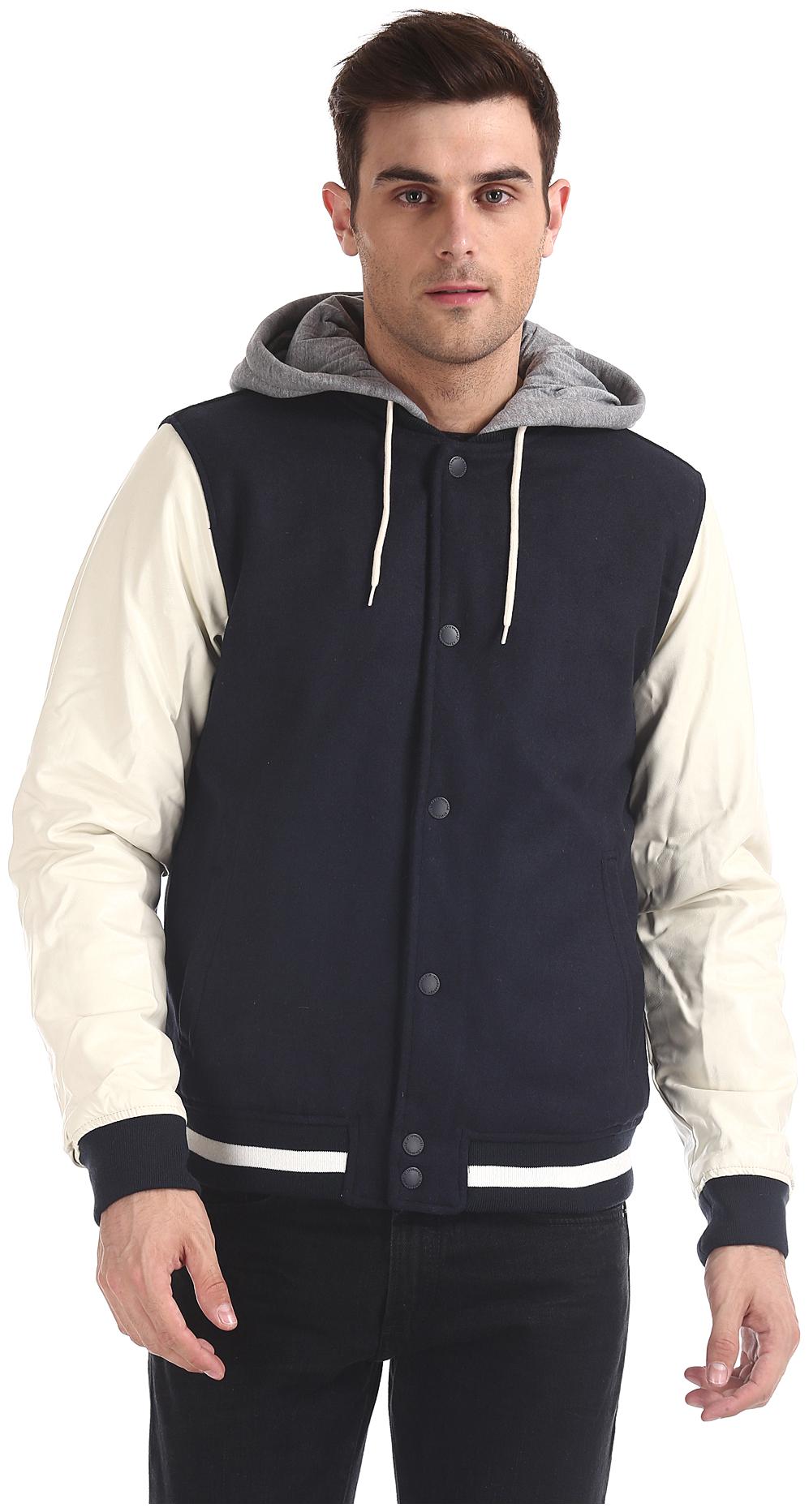 

A ropostale Polyester Colorblocked Men Bomber Jacket - Blue