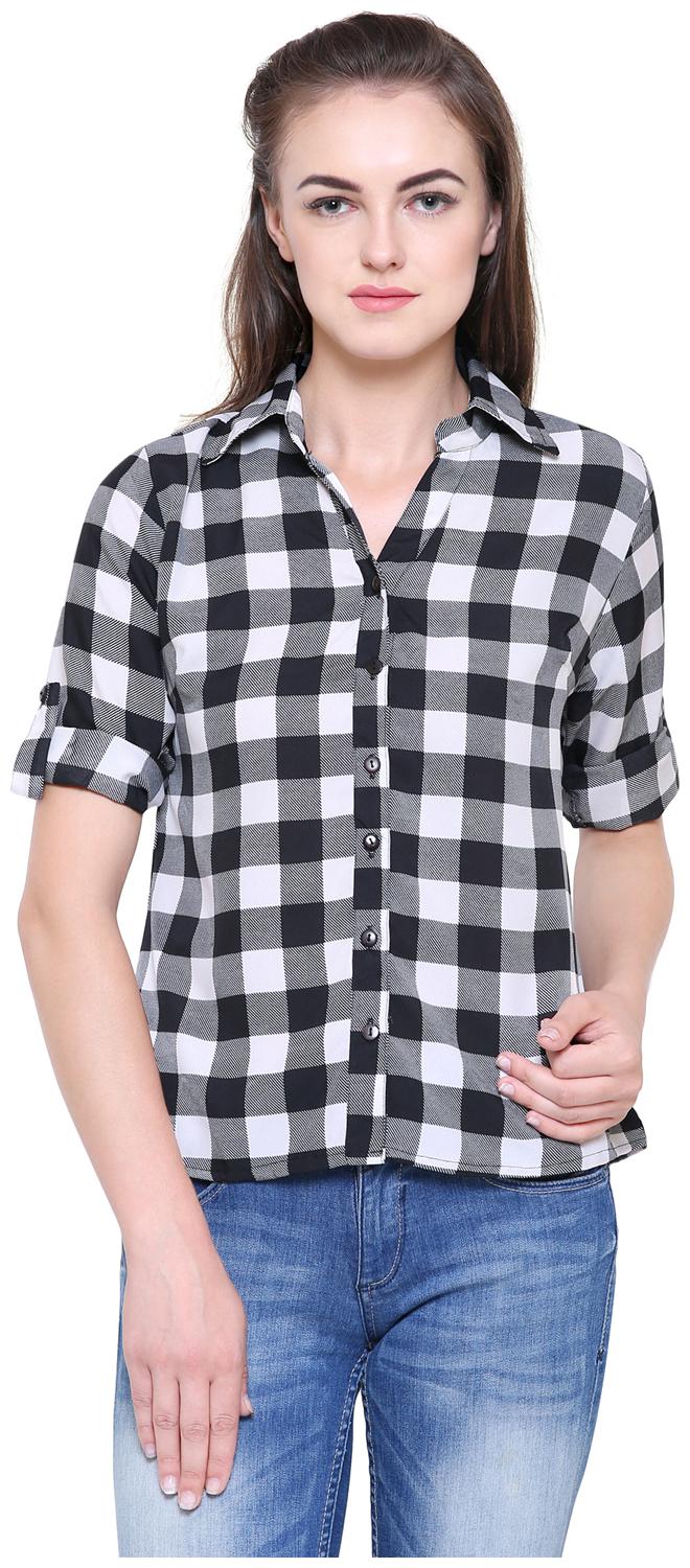 

Arovi Women Grey Checked Regular Fit Shirt