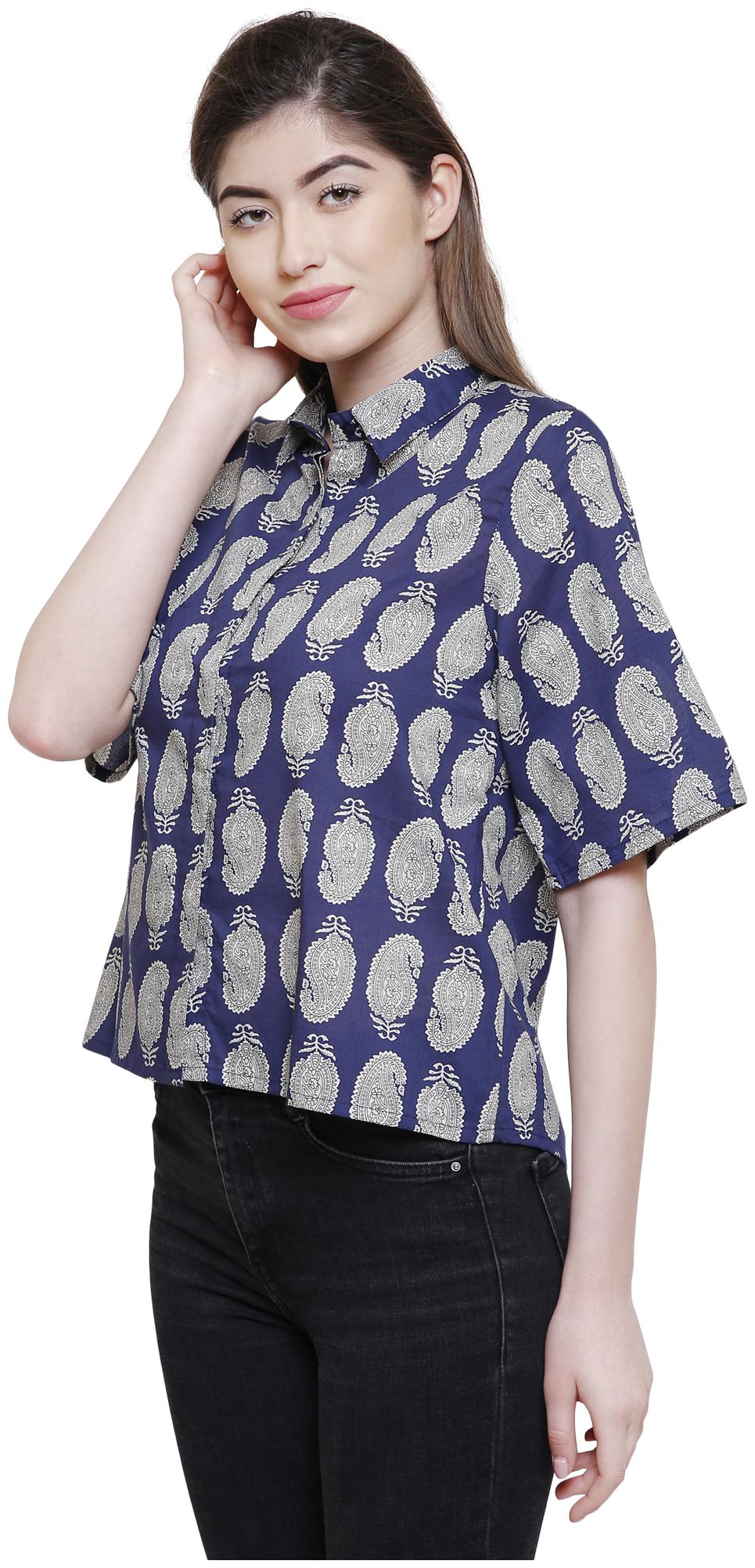 

Arovi Women Blue Self Design Regular Fit Shirt