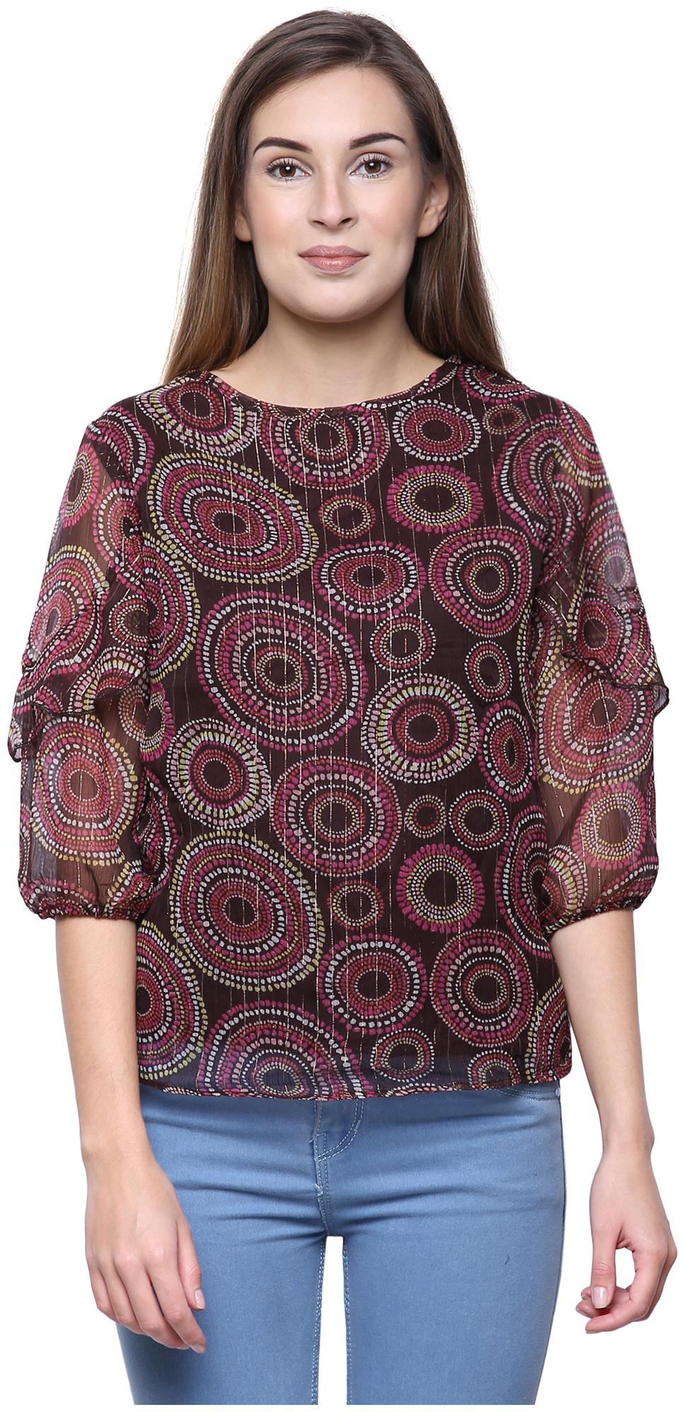 

Arovi Women Printed Regular top - Brown