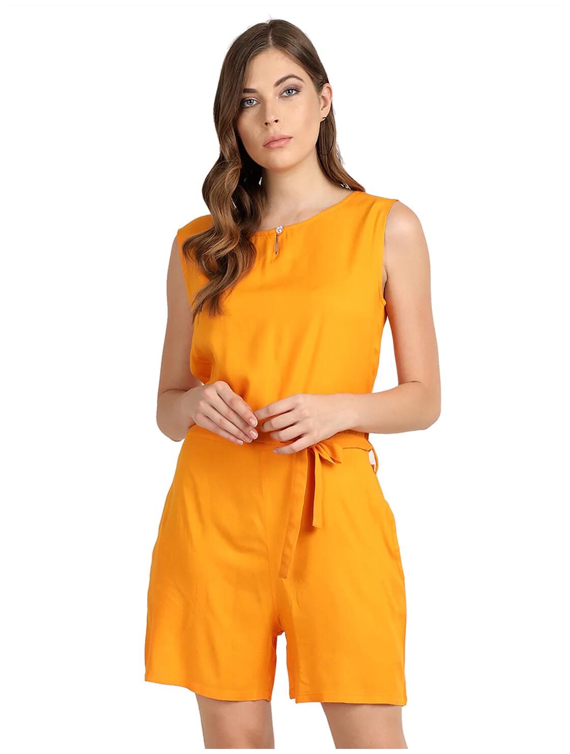 

Arovi Solid Romper - Mustard