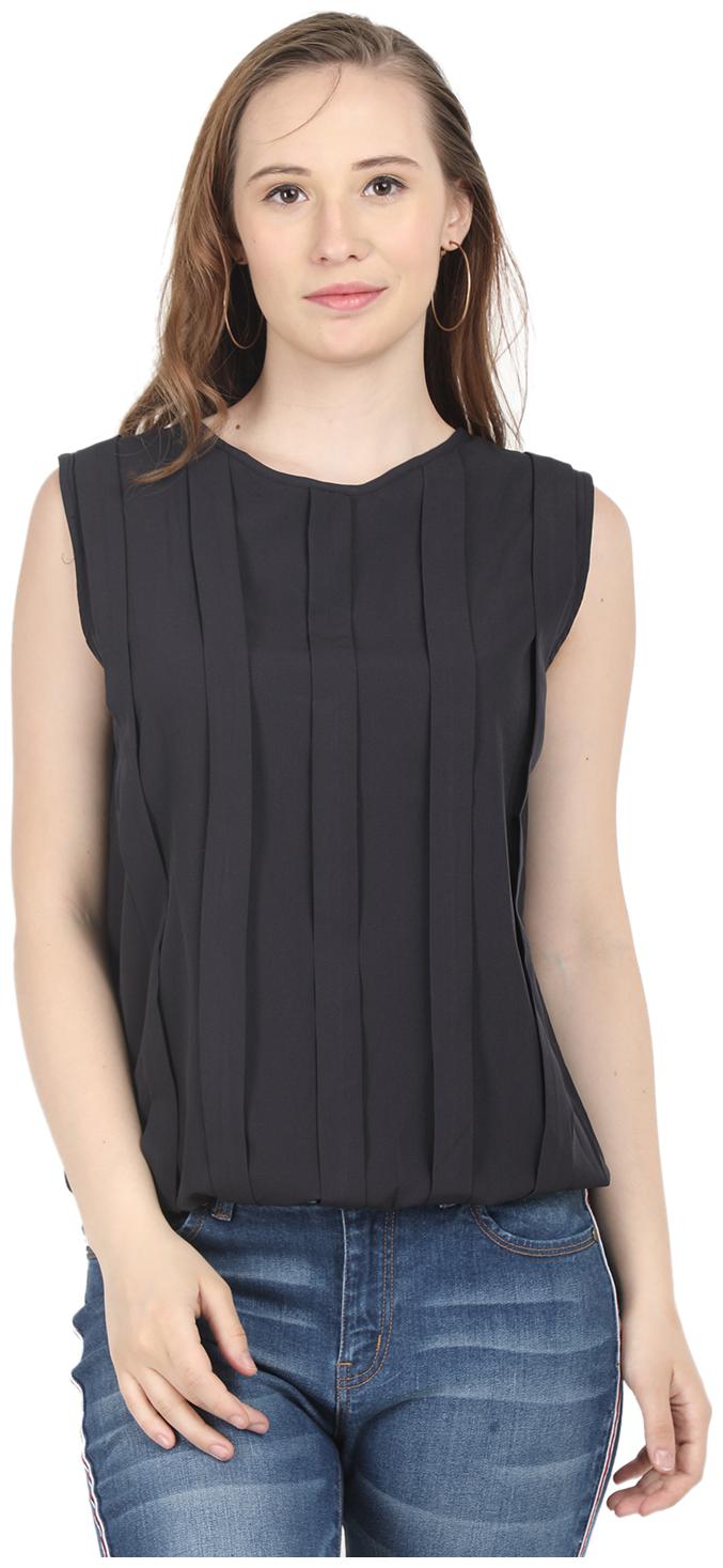 

Arovi Women Self design Regular top - Black