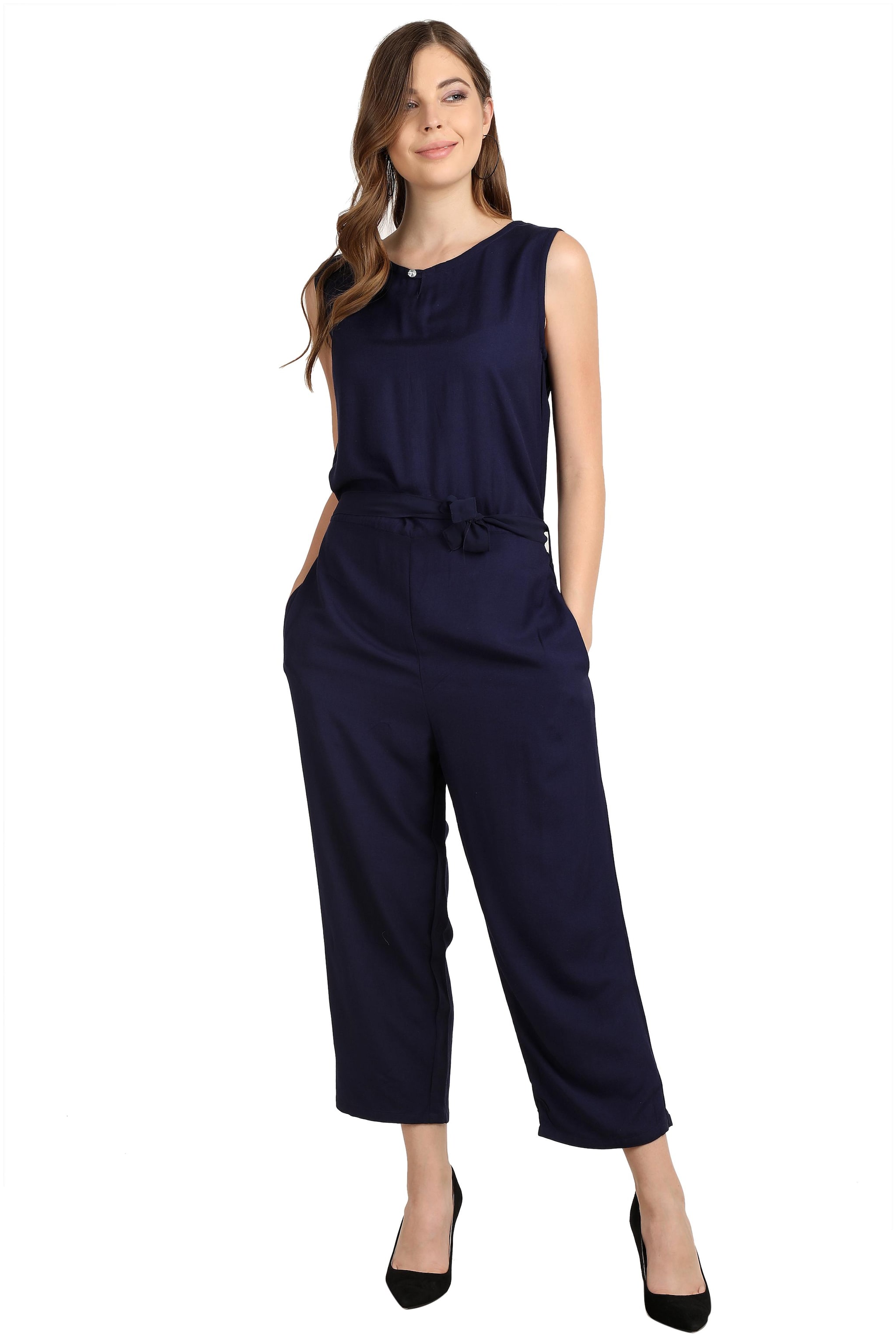 

Arovi Women Georgette Regular Fit Jumpsuit (Navy Blue)