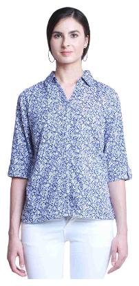 

Arovi Women Blue Floral Regular Fit Shirt
