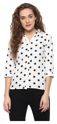 

Arovi Women White Polka Dots Regular Fit Shirt